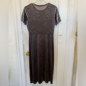 VELVET SIMPLE GREY PARTY DRESS Chic Grey Velvet Mid Length Dress Versatile